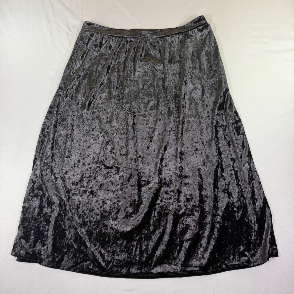 Black Crushed Velvet Midi Skirt Plus Size 0X 14W Pockets Victorian Whimsigoth